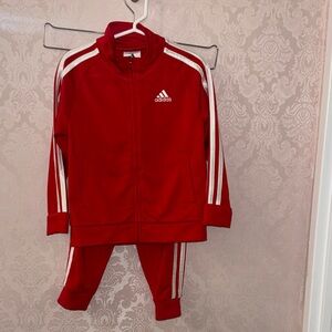 Adidas Kids Red Track Jacket and Pants Set with White Stripes